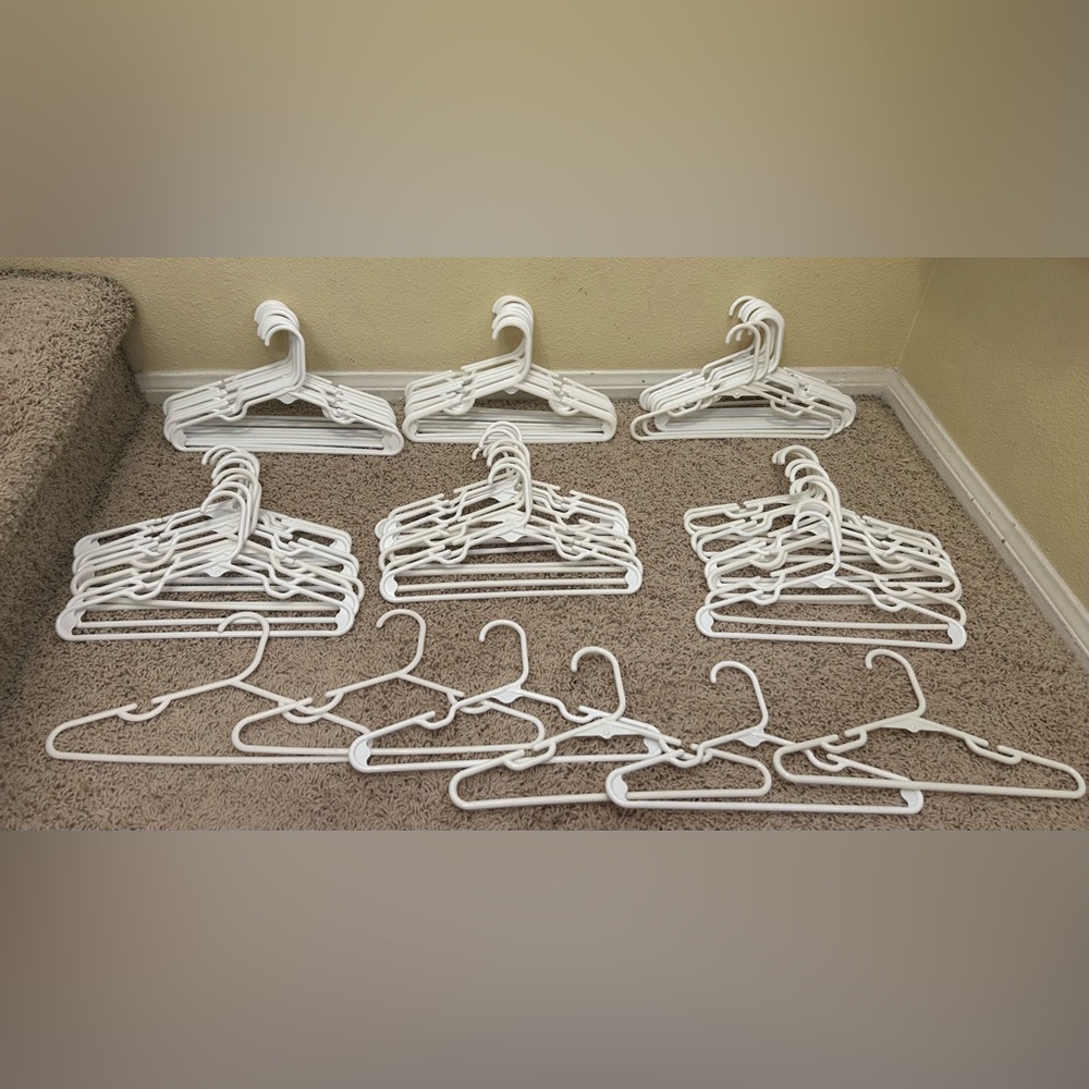 66 White Plastic hangers for baby toddler kids clothes